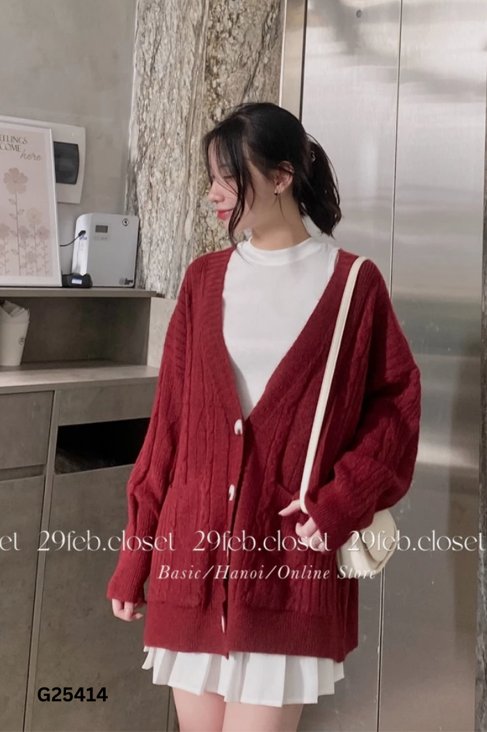 Cardigan len đỏ trơn