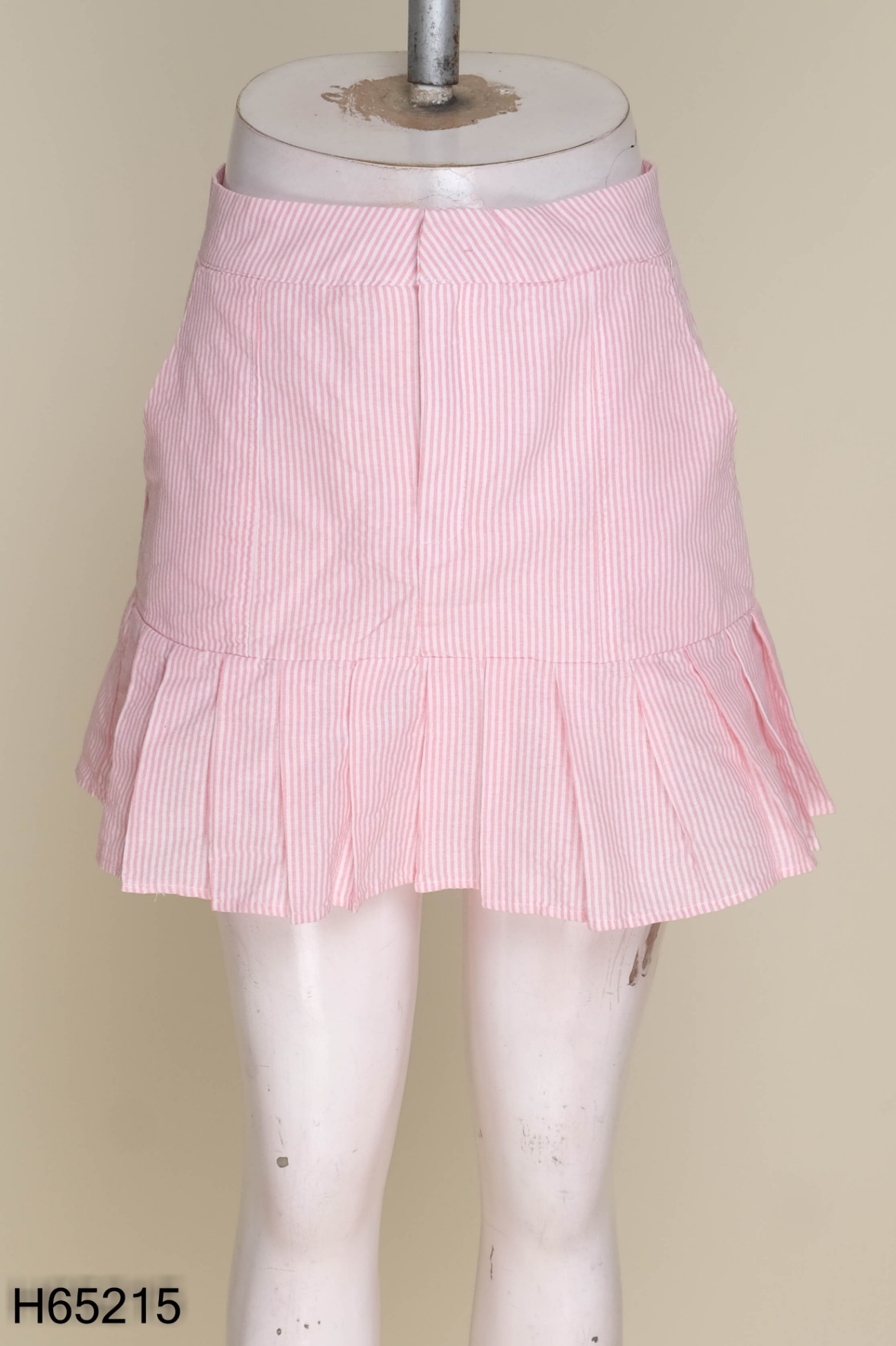 Chân váy linen sọc trắng hồng