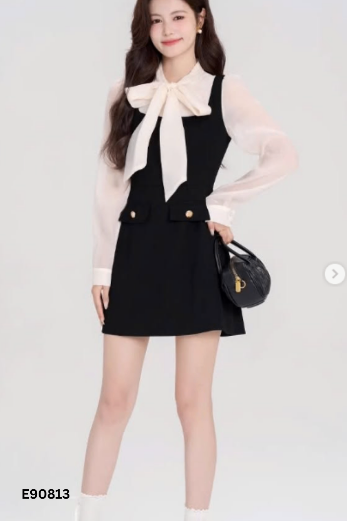 Váy DILYS CLOTHES đen cổ be