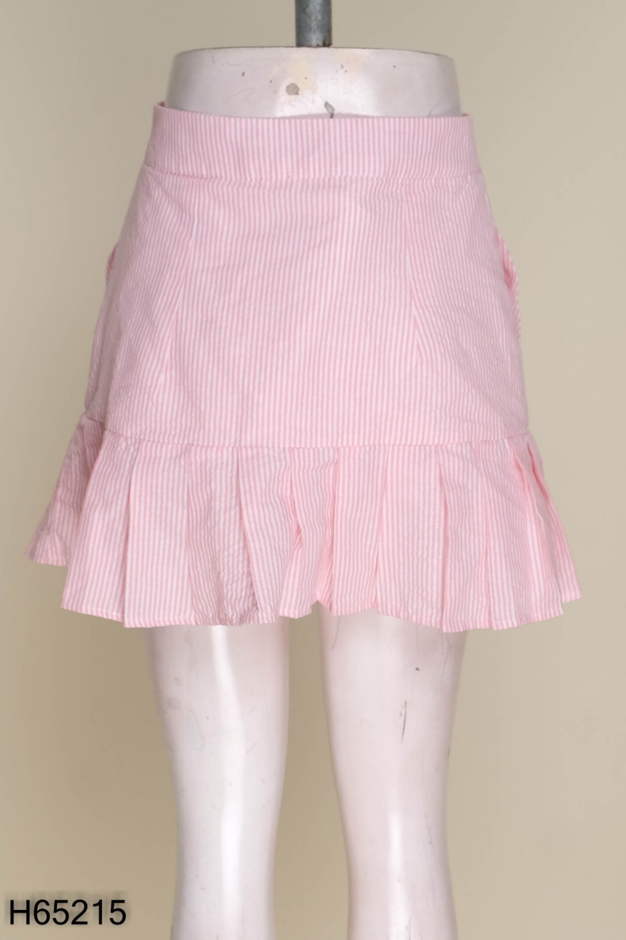 Chân váy linen sọc trắng hồng