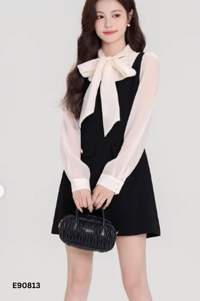 Váy DILYS CLOTHES đen cổ be