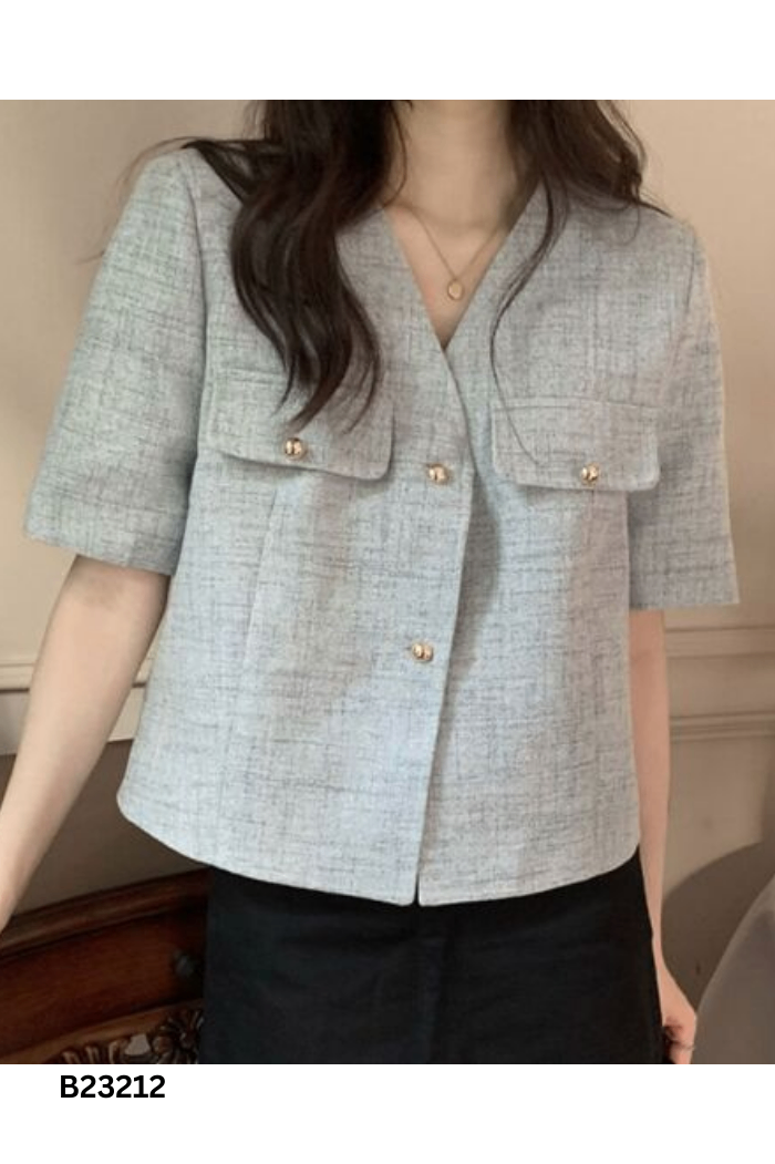 Áo xám trơn phối khuy
