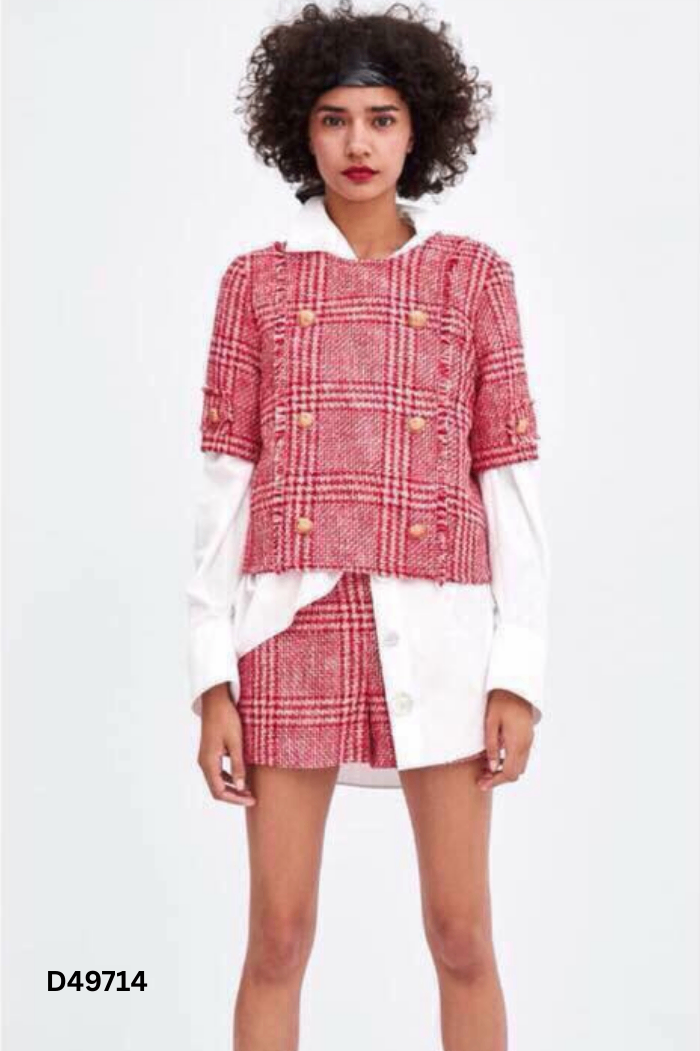 SET dạ đỏ trắng tua rua áo + quần short