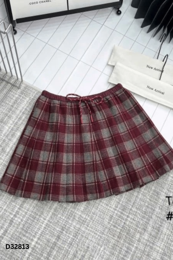 NEWTAG Chân váy đỏ kẻ caro
