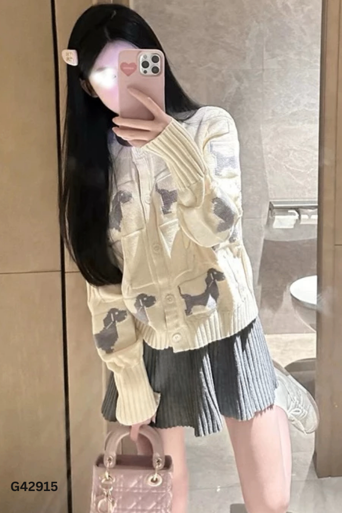 Áo len be họa tiết xám