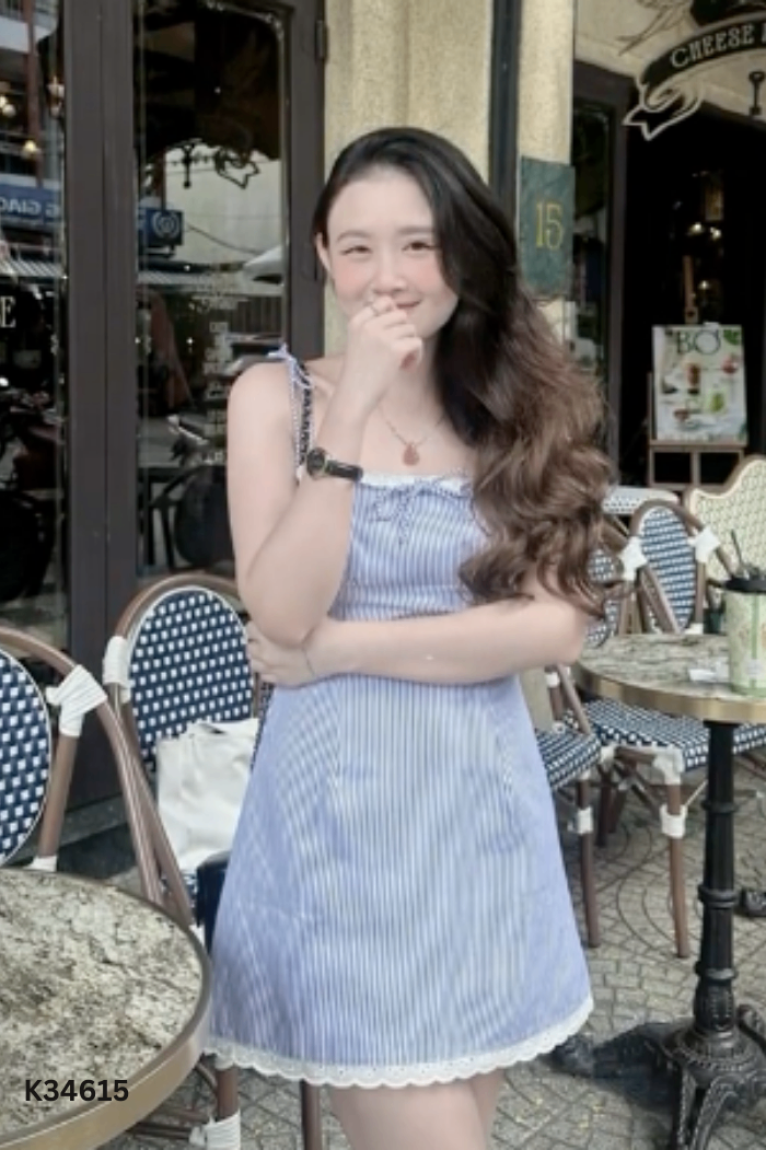 Váy 2s WEAR KIDO STUDIO linen trắng xanh
