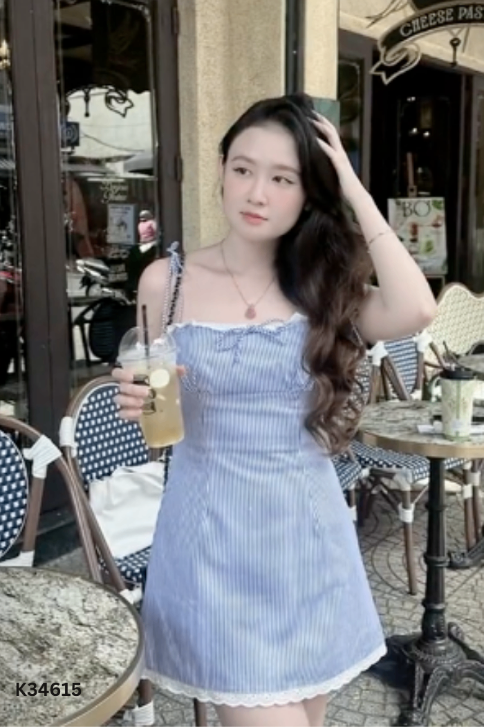 Váy 2s WEAR KIDO STUDIO linen trắng xanh