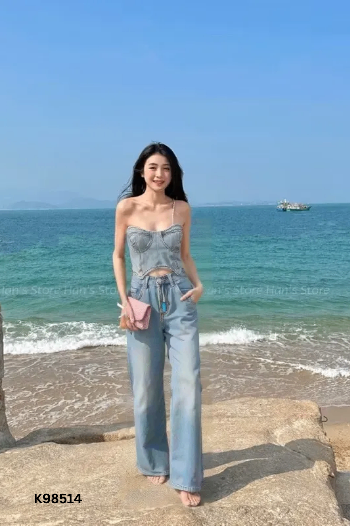 SET xanh áo quây jeans + quần jeans