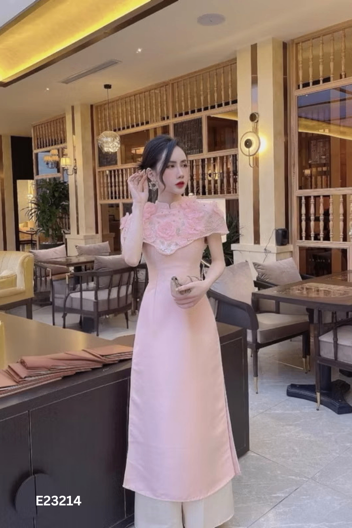 Áo dài hồng hoa (KHÔNG QUẦN)