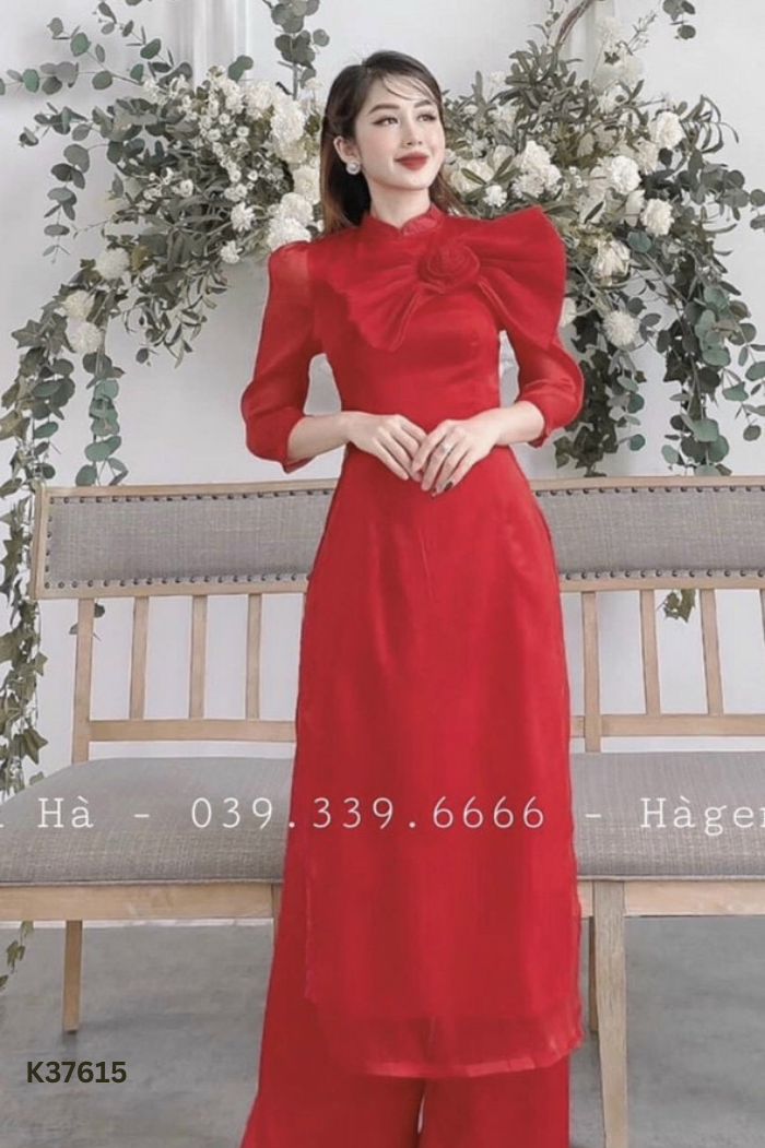 Set áo dài ASHLEY đỏ+quần