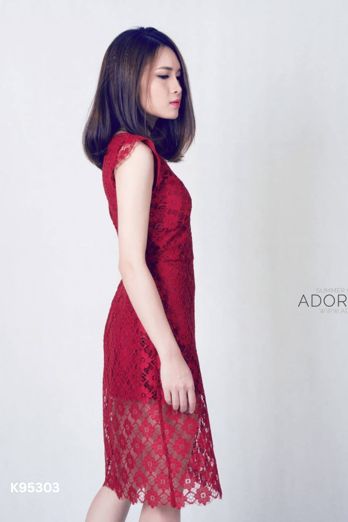 NEWTAG Váy ADORE DRESS ren đỏ