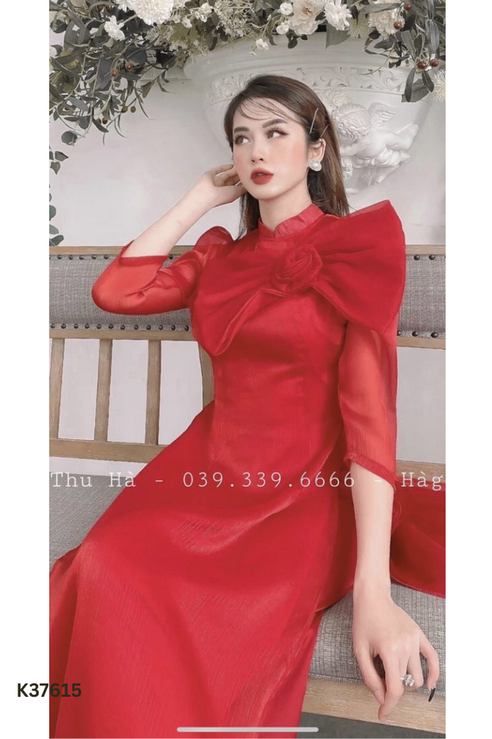 Set áo dài ASHLEY đỏ+quần