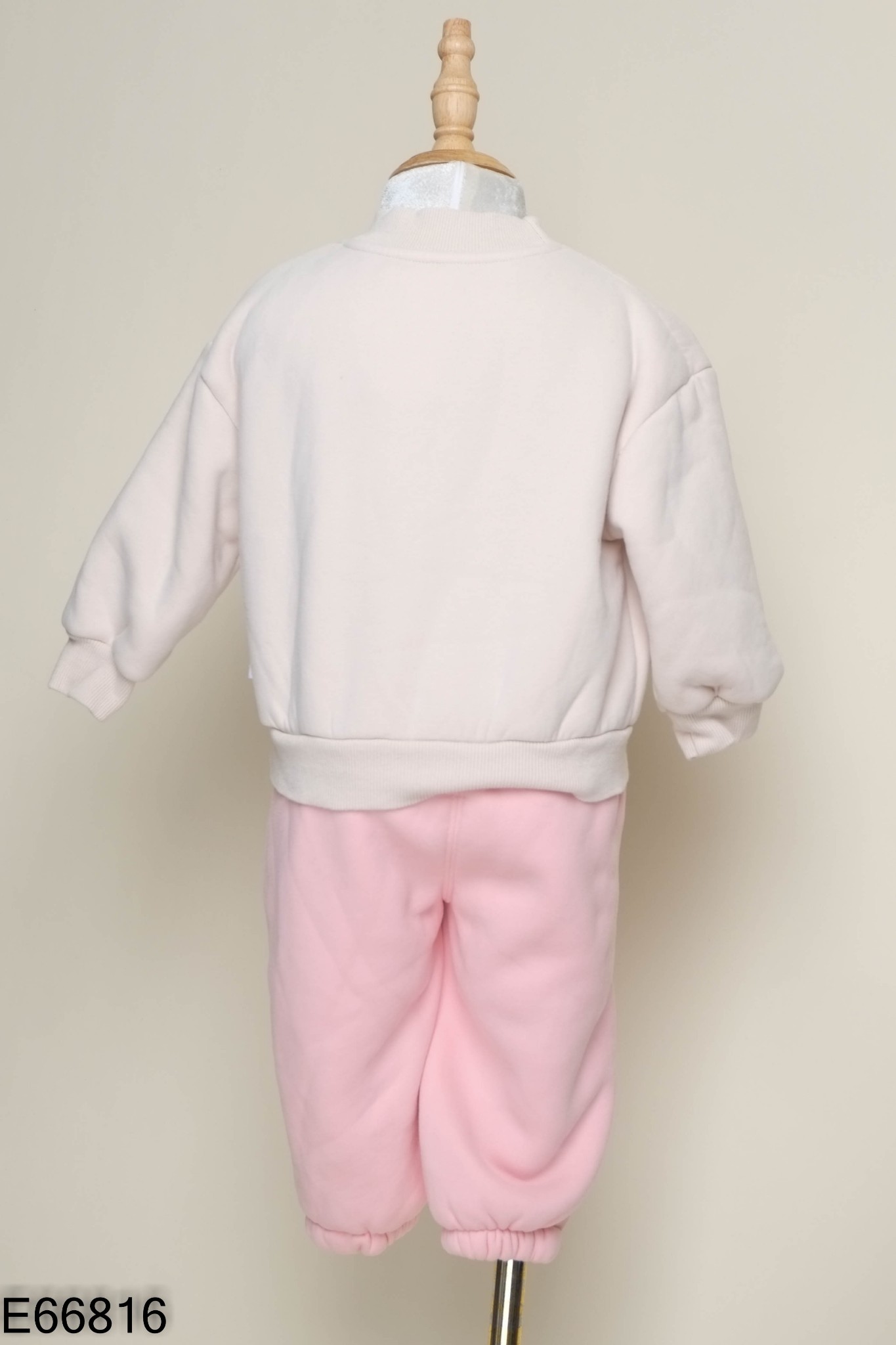Set Áo nỉ be thêu hình + quần hồng KIDS