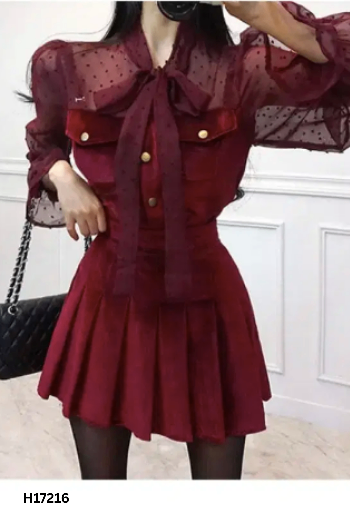 SET nhung đỏ áo + chân váy