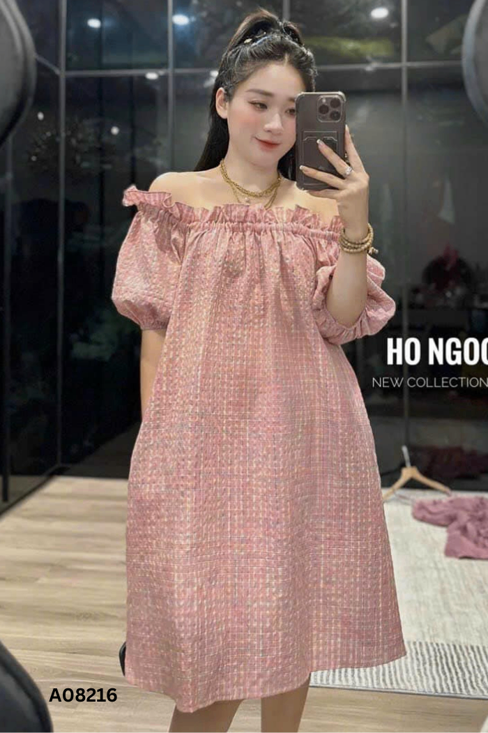 Váy LOVITO hồng kẻ suông