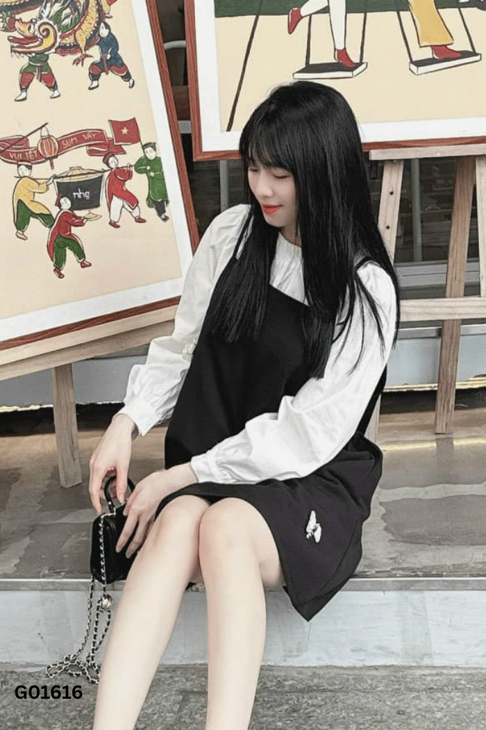 SET Áo trắng + yếm váy đen
