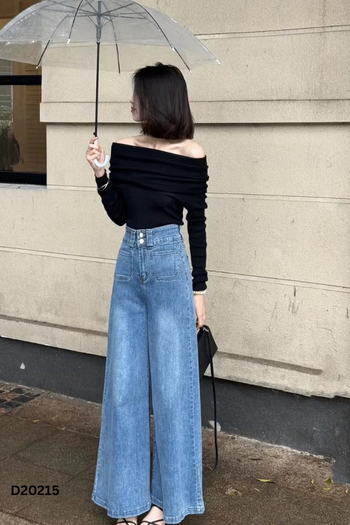 Quần jeans xanh suông 2 cúc