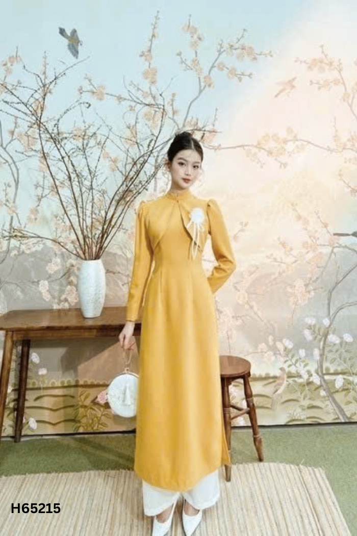 Áo dài DELA ROSA vàng phối vạt (KHÔNG QUẦN)