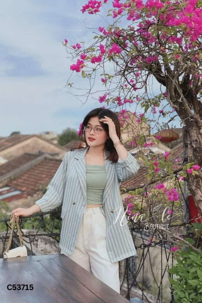 Áo blazer xanh sọc (ZARA xuất)