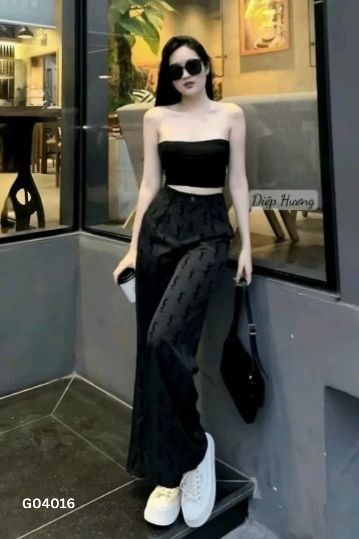 Quần vải đen ống rộng