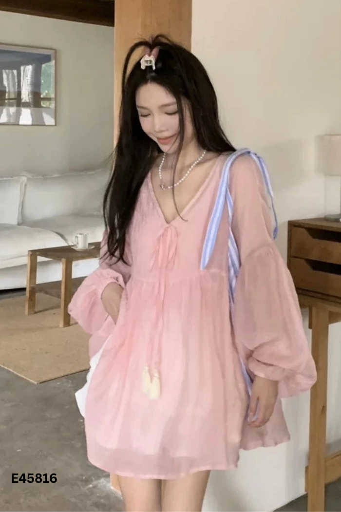 Áo babydoll tơ hồng kèm lót