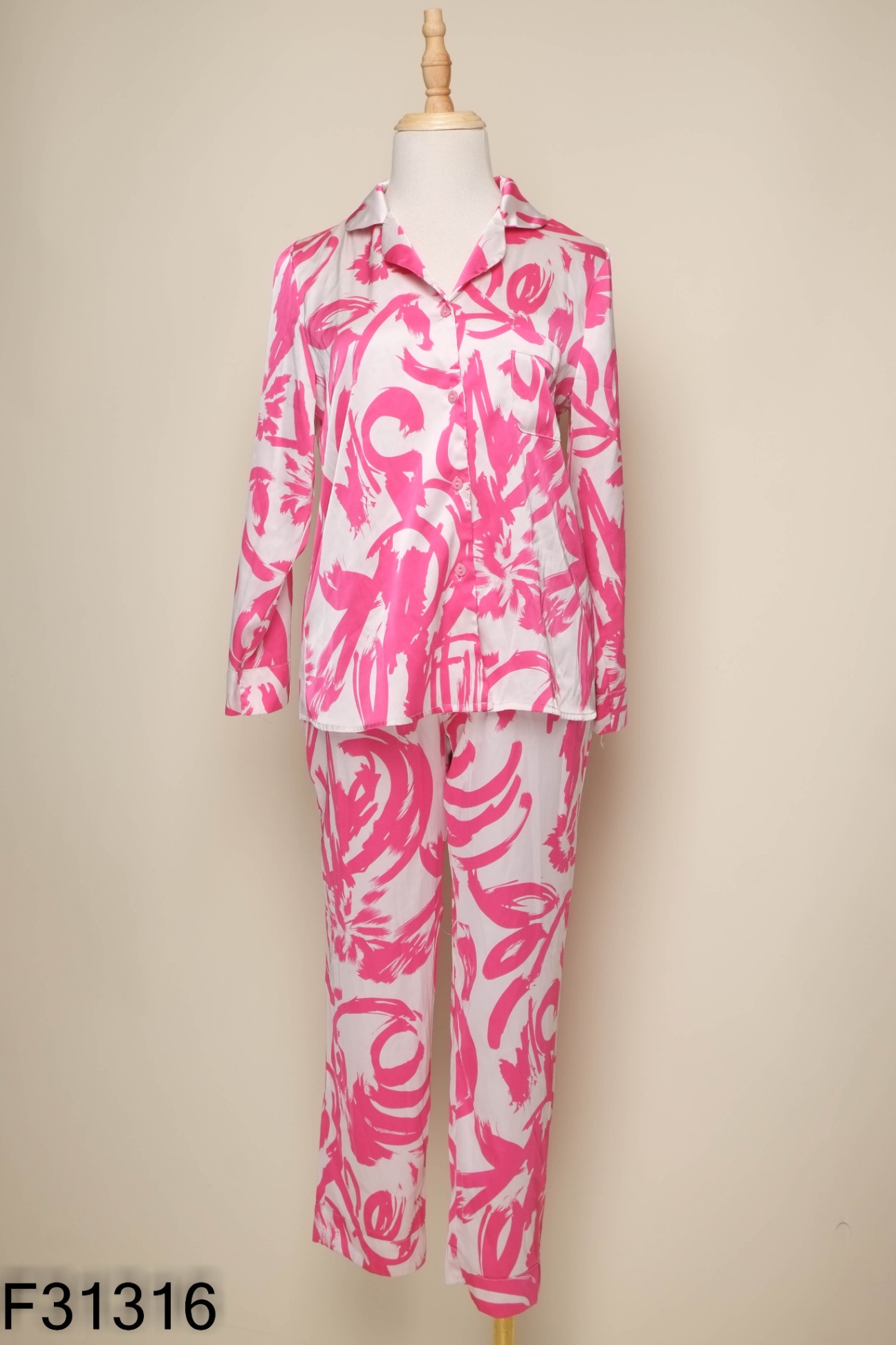 SET Pijama lụa họa tiết hồng