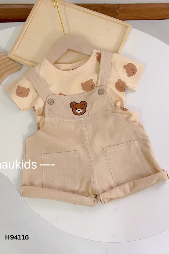 Set áo thun hình gấu+yếm kids