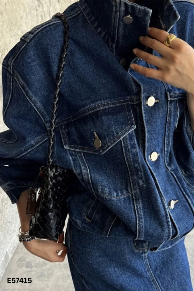 NEWTAG Áo khoác jeans xanh đậm