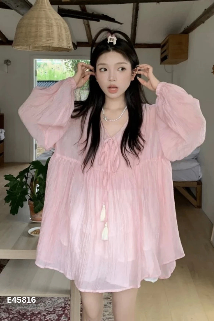 Áo babydoll tơ hồng kèm lót