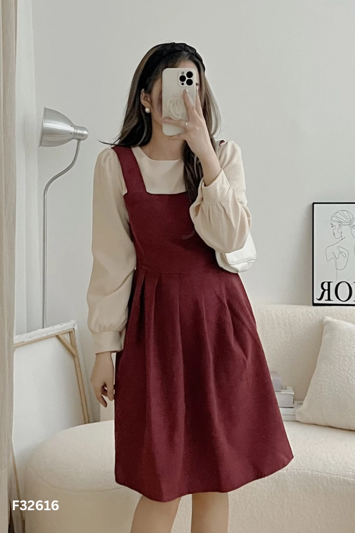 Váy be phối đỏ nâu