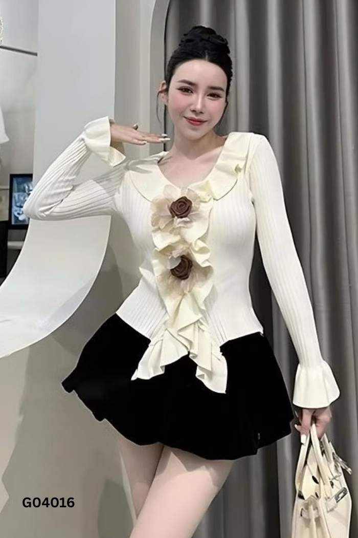 Áo be đính hoa nâu