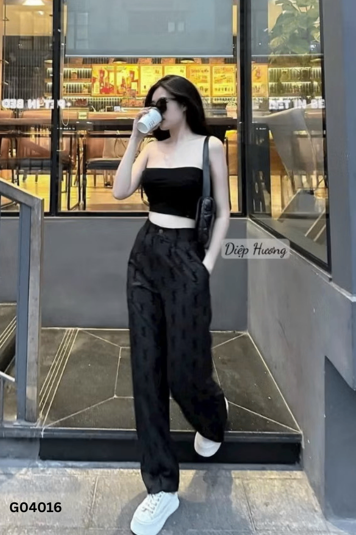 Quần vải đen ống rộng