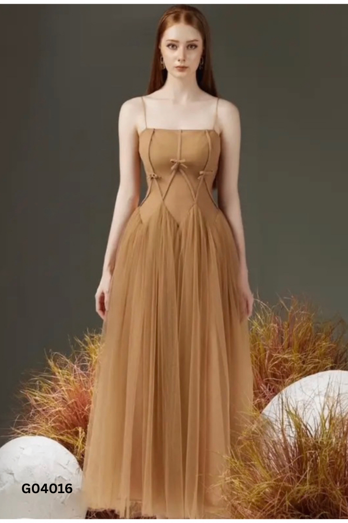 Váy lưới nâu be hai dây 0