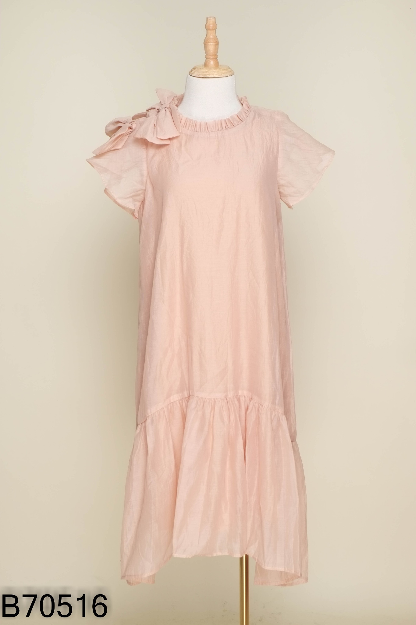 Váy babydoll nâu be phối nơ