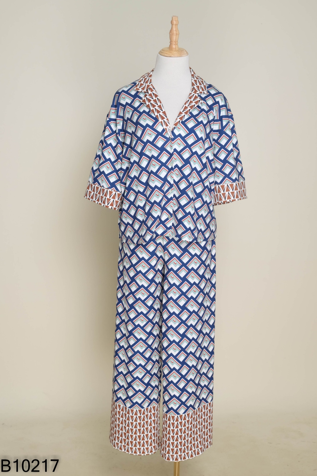 SET ZARA Đồ ngủ xanh phối nâu