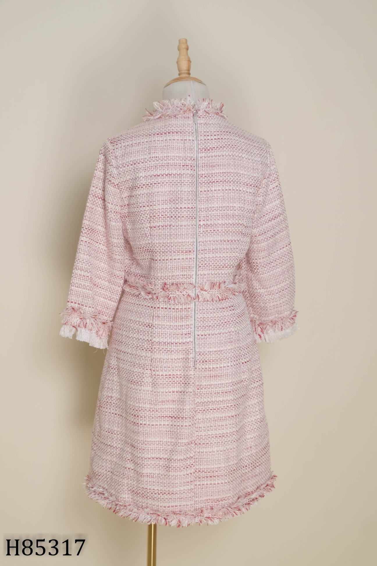 Váy ADORE DRESS dạ tweed hồng đính nơ đen