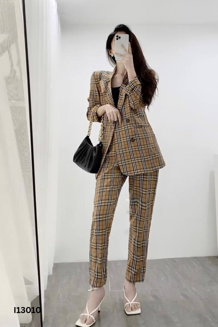 SET CATI CLOTHING Blazer vàng kẻ đen trắng + quần dài