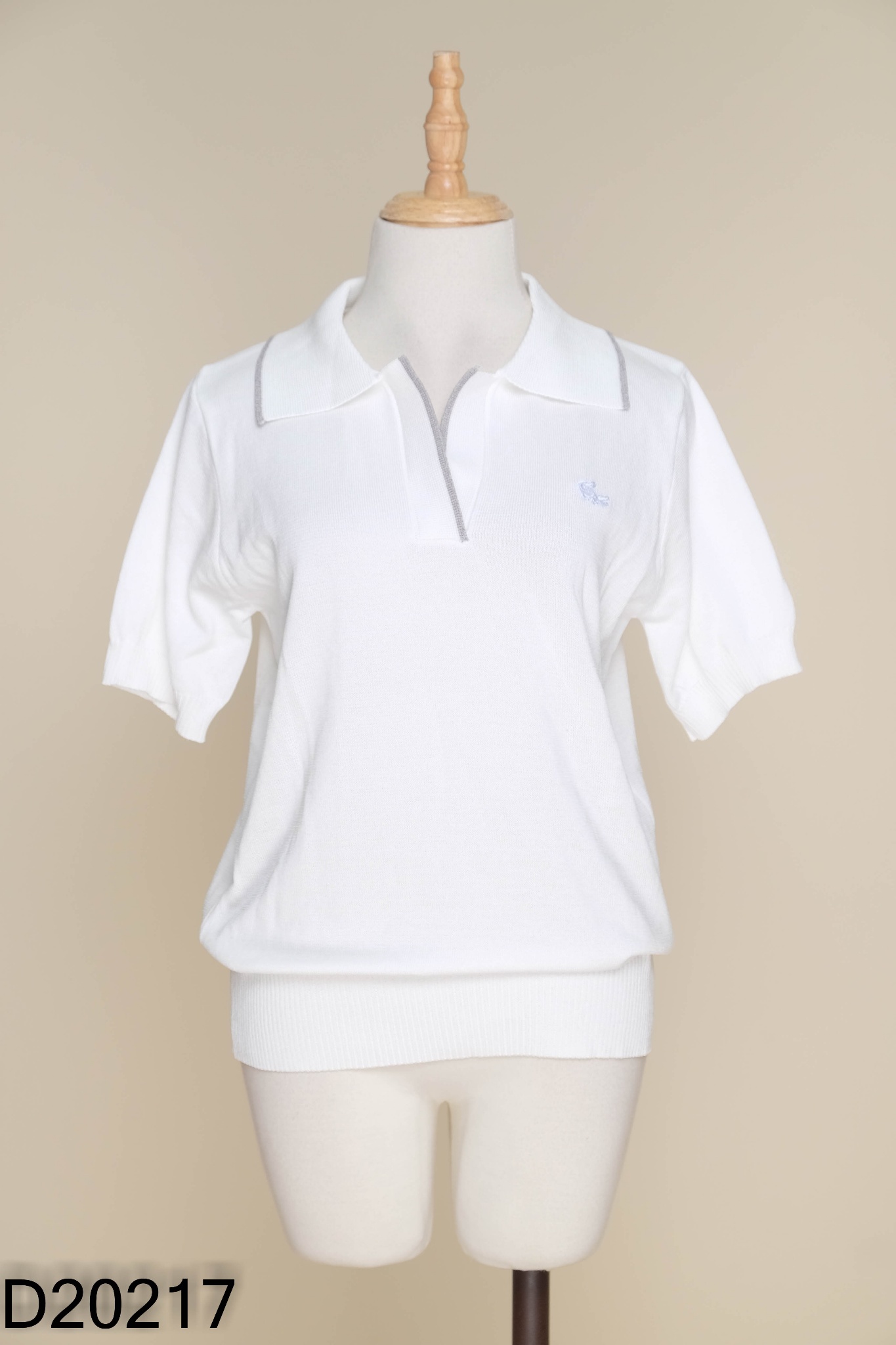 NEWTAG Áo polo len tăm trắng