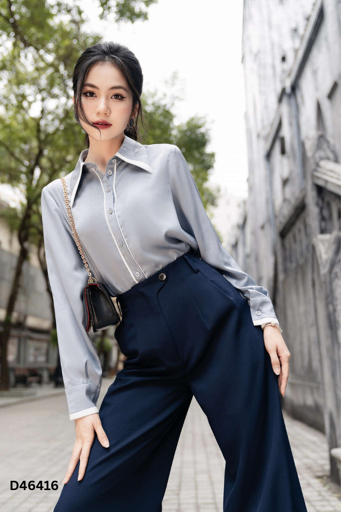 Áo sơ mi LAMIA lụa xanh