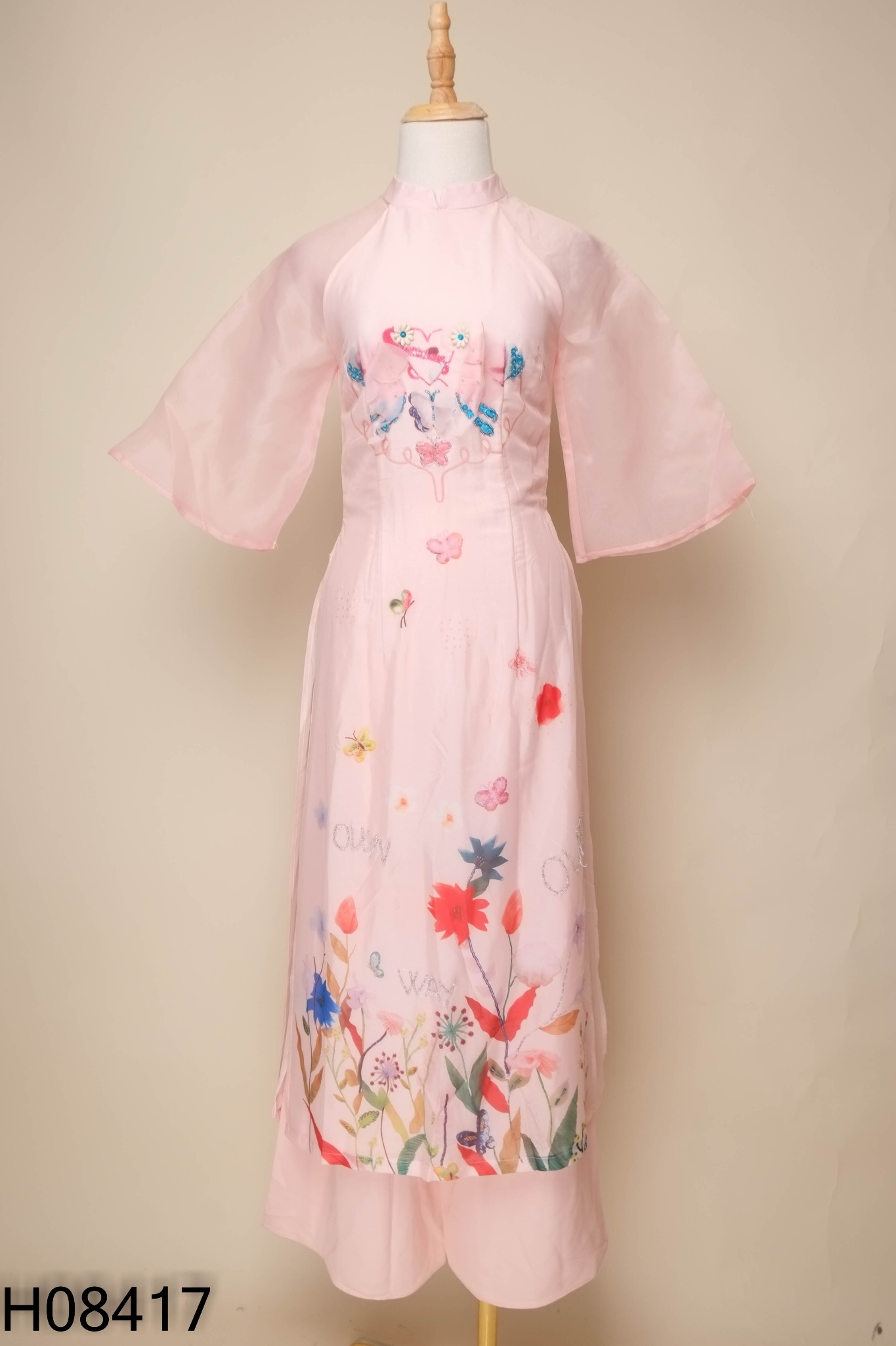SET Áo dài hồng đính hoa + quần dài
