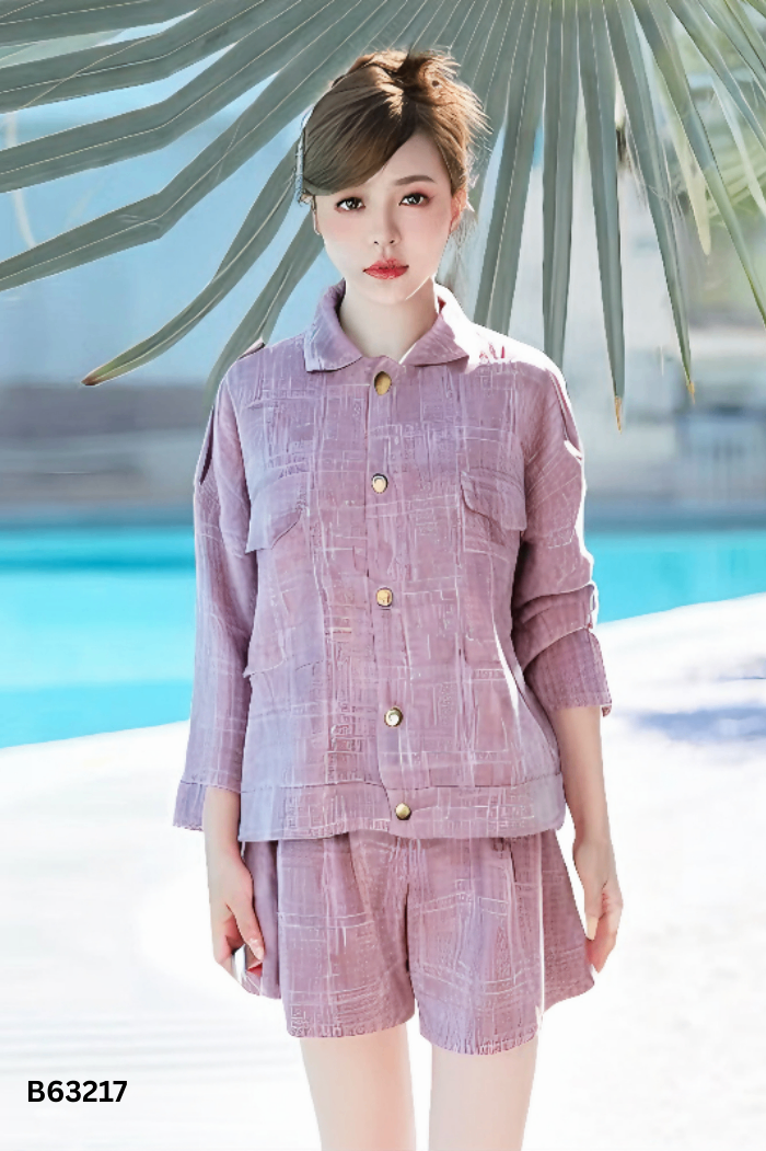 SET Áo sơ mi tím kẻ + quần shorts