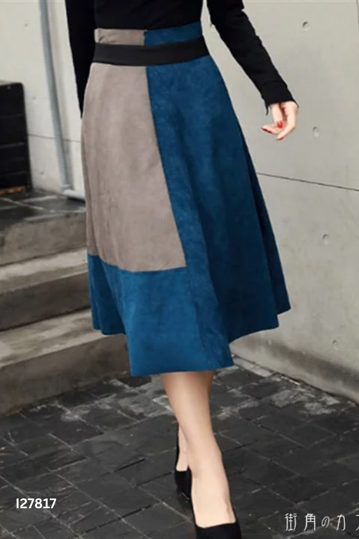 Chân váy da lộn xanh nâu