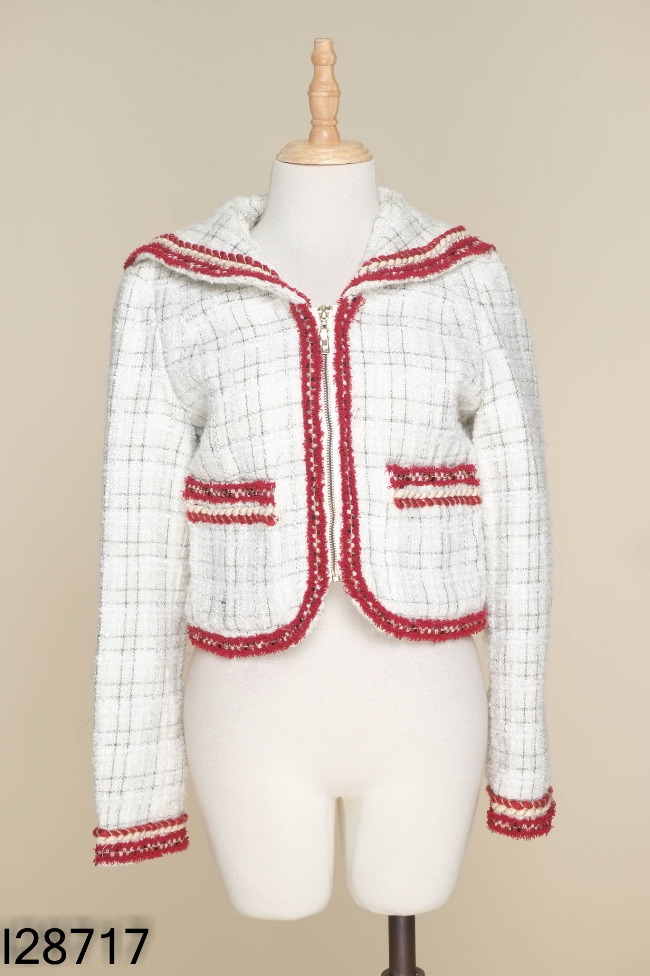 Áo khoác dạ tweed trắng xám