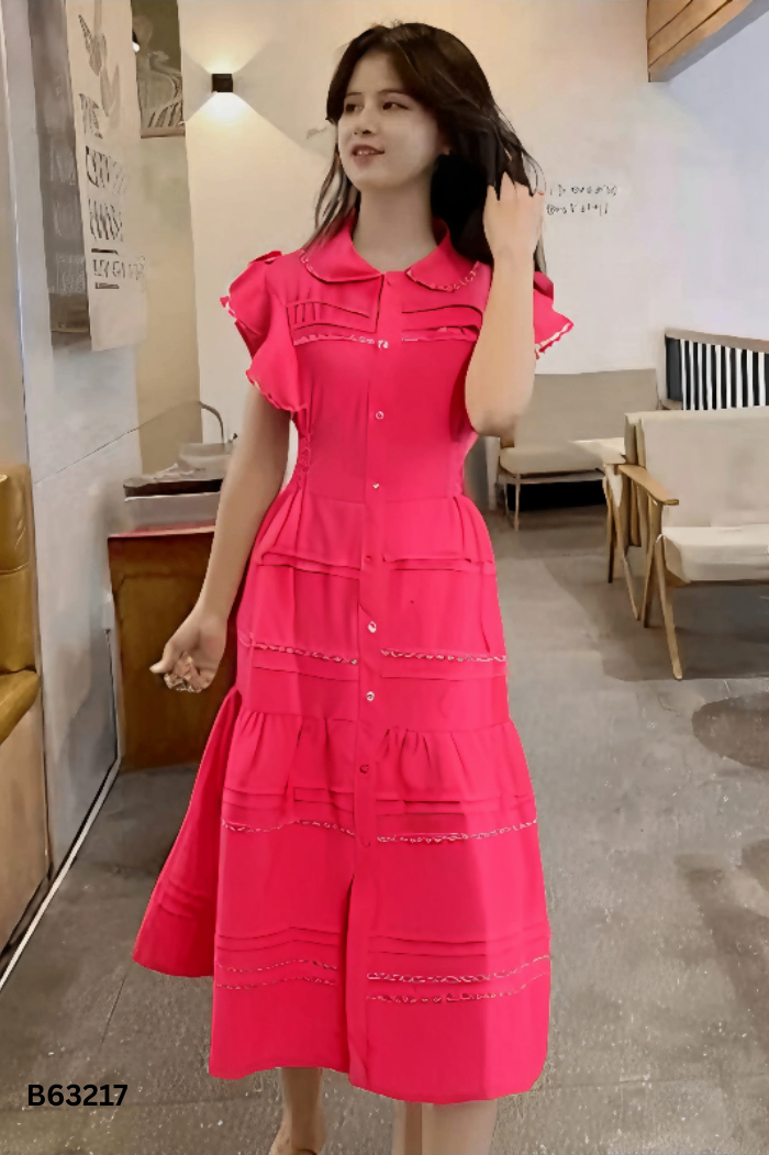 Váy hồng đậm eo chun