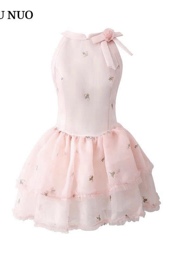Váy organza hồng bèo