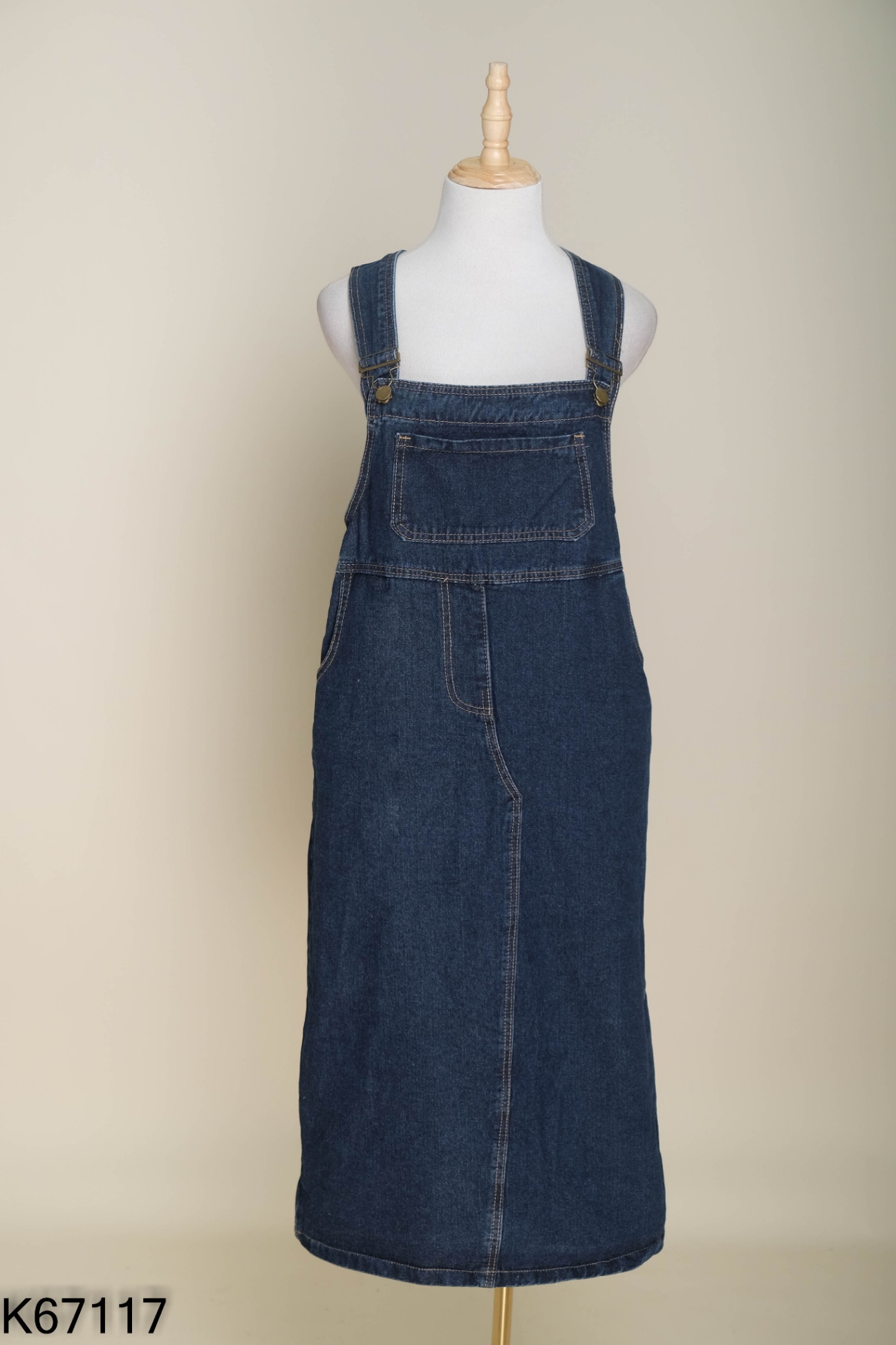 Yếm jeans xanh túi ngang