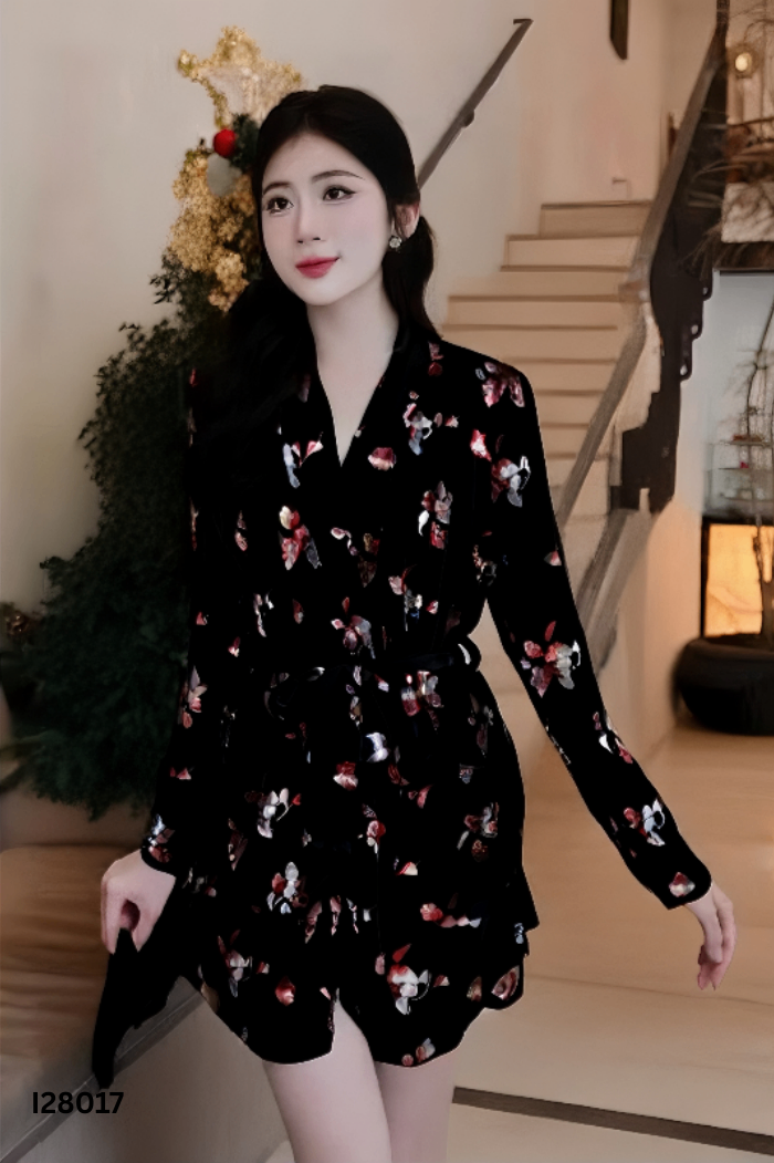 Blazer VILA CLOTHES nhung đen họa tiết hoa