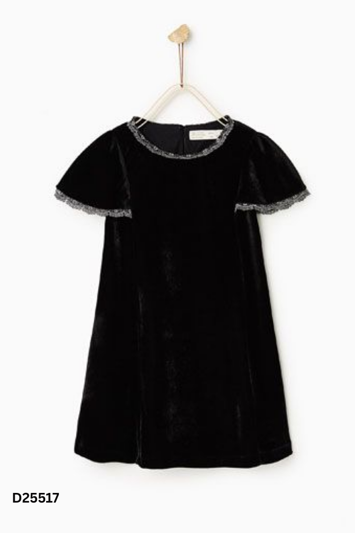 Váy ZARA nhung đen viền nhũ KID