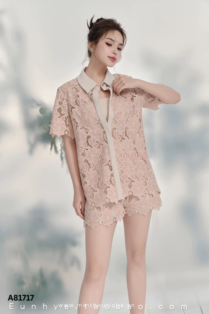 SET Áo ren hồng be + quần short