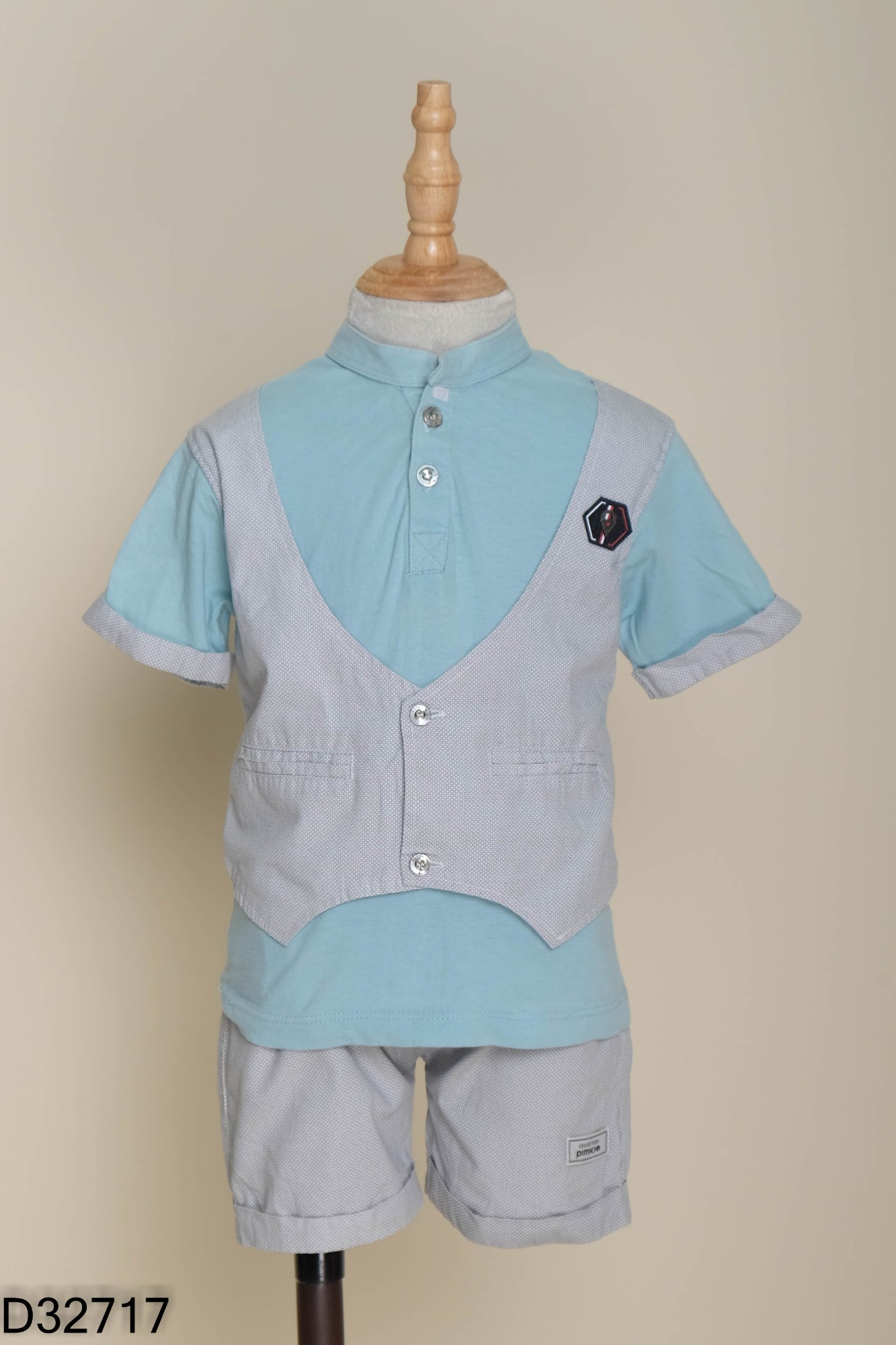 Set Áo xanh phối gile xám + quần shorts KIDS